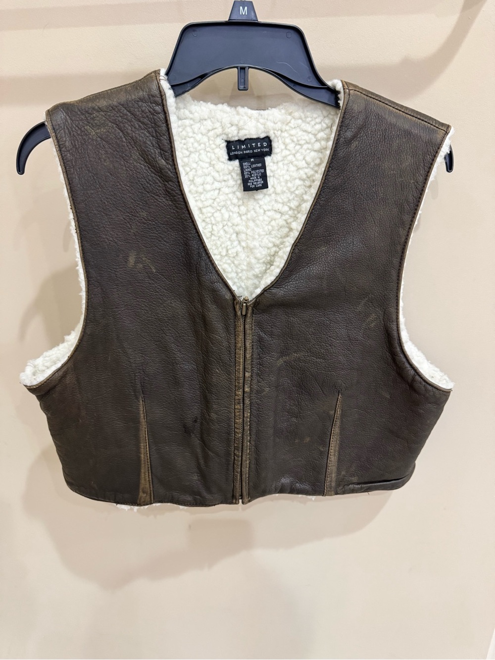 The Limited Brown Leather Vest with Cream Sherpa